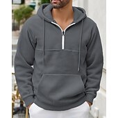 お買い得  メンズベーシックパーカー-男性用 パーカー クォータージッパーパーカー フリースパーカー ブルー ブラック パープル ライトグレー ダックグレー フード付き 平織り ジッパー ポケット スポーツ 日常 祝日 ポリエステル ストリートファッション ベーシック カジュアル 秋 冬 衣類 パーカー トレーナー