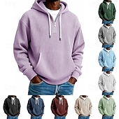 economico felpe con cappuccio da uomo di base-Per uomo Felpa con cappuccio Velluto a coste Felpa con cappuccio e zip corta Aalbicocca Rosso bordeaux Nero Blu marino Verde scuro Con Cappuccio Semplice Cerniera Testurizzato Sport &amp; Outdoor Casuale
