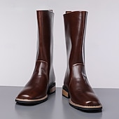 Χαμηλού Κόστους Μπότες ιππασίας-Κλασικές καφέ ανδρικές μπότες ιππασίας | μινιμαλιστικές ψηλές μπότες μέχρι τη μέση της γάμπας με πλαϊνό φερμουάρ, ιδανικές για ζεστές χειμερινές μετακινήσεις και χαλαρό περπάτημα