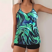 cheap Tankinis-Women's Swimwear 2 Piece Shorts Swimsuit Backless Vacation Beach Wear Graphic Color Block V Neck Sleeveless Bathing Suits