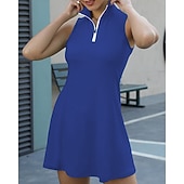 billiga Kvinnors klänning-Dam Solid färg Tennisklänning Sportklänning Snabb tork Elastisk Andningsfunktion Tennis Träning Löpning Dragkedja Klänningar Svart Vit Rosa Tenniskläder