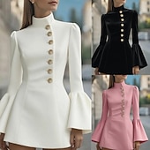 ieftine Rochii de absolvire-Pentru femei Rochie Mini Rochie A line Rochie Bodycon Rochii Semi Formale Birou Zvelt Simplu Manșon Lung Gât Înalt Negru Alb Roz Îmbujorat Primăvară Toamnă Iarnă