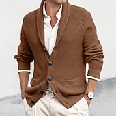 preiswerte Herren Strickjacke-Herren Pullover Strickjacke Gerippt Stricken Normale Oberteile Knopf hoch Gestrickt Einfarbig Schalkragen Urlaub Mode Lässig Alltagskleidung Bekleidung Frühling &amp; Herbst Herbst Winter Schwarz Braun M