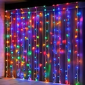 abordables Enchufe eléctrico-luces de cortina 3 * 3M 300 Leds 8 funciones control remoto temporal Enchufar Luces de cortina de hadas decoración de fiesta de boda interior y exterior