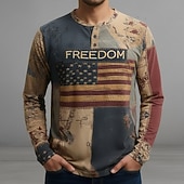 voordelige Patriottische 250 T-shirts-4th juli 2026 250e Memorial Day Heren US Vlag Henley Lange Mouwen T-Shirt Casual Dagelijkse