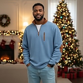 abordables Camiseta de punto acanalado-Hombre Camisa de Pana Camiseta superior Camisa de manga larga Manga Larga Zip Otoño Invierno Bloque de color Diario Texturizado Casual Cerrar De Gran Tamaño Corte Ancho Exterior Calle Casual Bleu