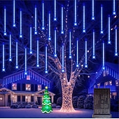 halpa Sähkökäyttöinen-2-in-1 meteoriparven valosarja 30 cm * 16 putkea 384 led-helmeä sisä- ja ulkotiloihin sisäpihalle, puutarhaan, parvekkeelle, kuistille, räystäille, hääjuhla-tunnelmaan, koriste-valosarja matalajännitteiseen turvalliseen pistorasiaan