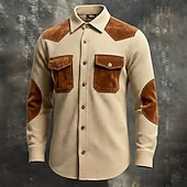 economico Camicie da lavoro da uomo-Per uomo Camicia Camicia a nido d'ape Camicia casual Camicia vintage Camicia con Bottoni Camicia cargo Nero Kaki Manica Lunga Blocco di colori Bavero All'aperto Casuale Patchwork Abbigliamento Moda