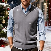 abordables Gilet pull-Homme Pull de Noël Chandails de Noël Pull Gilet pull de Noël Robe pull Côtelé Tricoter Hauts Réguliers Tricoté Uni Col en V Mode Occasionnel Vacances Tenue quotidienne Vêtement Tenue Automne &amp; Hiver