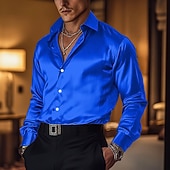 billige Satengskjorter for menn-Herre Skjorte Sateng skjorte Dresskjorter Uformell skjorte Skjorte med knapper Ballskjorte عادي Formell Bryllup Lyseblå Hvit Vin Kongeblå Langermet Knaphul Alle årstider Klær