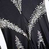 baratos Roupa de Competição-Dança de Salão Vestido Pregas Recortes Cristal / Strass Mulheres Espetáculo Treino Manga Longa Alto Elastano Fibra de Leite