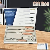 levne Kuchyňská sada-sada kuchyňských nožů, 6dílná luxusní sada nožů s dřevěným potahem, rukojeť s lehkou dřevěnou kresbou, nepřilnavý šéfkuchařský nůž z nerezové oceli s blokem na nože