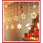 abordables Lumières de cordes de vacances-Guirlande lumineuse décorative de Noël 3 m, 10 pendentifs pentagramme et flocon de neige, télécommande 8 fonctions, USB/piles AAA, ambiance festive intérieure.