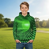 billiga Pojkens 3D Vision &amp; Geometri-Pojkar 3D Grafisk Geometrisk 3D Print Huvtröja Långärmad Vår Höst Mode Streetwear Barn 4-12 år Huva Utomhus Ledigt Dagligen Normal