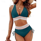 voordelige Surf Tankini's en Bikinis-Dames Gerimpeld badpak Bikini-sets Zwemkleding Effen Zwemkleding Licht Blauw Zwart Ademend Mouwloos - Surfen Strand Zwemmen Zomer