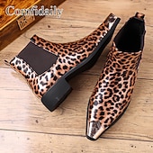 cheap Chelsea Boots-Men's Brown Leopard Print Chelsea Boots – Trendy and Bold Design, Ideal for Casual Wear, Street Style and Fashion-forward Occasions