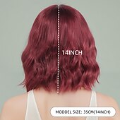 baratos Perucas de festa-Perucas sintéticas Ondulado Trama Curly Corte Assimétrico Franja Lisa Fabrico à Máquina Peruca 14 polegadas Vermelho Vinho Cabelo Sintético Mulheres Clássico Confortável Requintado Vinho