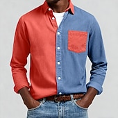 billiga Smart Casual skjortor för män-Herr Skjorta Casual skjorta Manchesterskjorta Knapp upp skjorta Blå Gul Rubinrött Marinblå Grön Långärmad Nedvikt Ledigt Utomhus Färgblock Kläder Vintage Mode Smart Casual