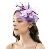 levne fascinátory-Čelenka Tyl Látka 30. léta Svatební Čajový dýchánek Dostih koktejl Elegantní Vinobraní S Peří Přílba Pokrývky Hlavy