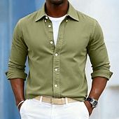 cheap Men's Smart Casual Shirts-Men's Shirt Casual Shirt Button Up Shirt Acid Wash Shirt Navy Blue Gray Long Sleeve Plain Lapel Casual Daily Clothing Apparel Fashion Modern Smart Casual