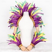 ieftine Accesorii-Carnaval 2026 Accesorii Samba Rio Carnaval Set epoleți și manșete cu pene pentru festivalul Mardi Gras - Violet Verde Aur cu cristale Costum de showgirl Carnaval Brazilia