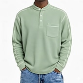 ieftine Tricou Waffle Knit-Bărbați Tricou Waffle Tricou Cămașă Henley Waffle Manșon Lung Henley Toate Sezoanele Culoare solidă Casual Buzunare Casual Casă În aer liber Albastru Deschis Verde Deschis Roșu-aprins Top tricou