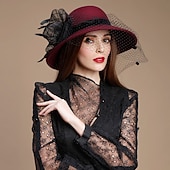 levne party klobouky-klobouky 100% vlna buřinka / zvonový klobouk fedora klobouk závoj svatební čajový dýchánek elegantní svatební s peřím květinová ozdoba hlavy pokrývka hlavy