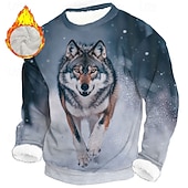 halpa Animal Print-Miesten Susi Fleece College Päivittäin Vapaa-aika 3D Metsästys Tiukka pyöreä kaula-aukko Koti Juhla Lahja Katuvaatteet Sininen Ruskea 3D-tulostus Syksy Talvi Suunnittelija S M L XL XXL XXXL