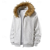 preiswerte Lässige Jacken-Herren Freizeitjacke Kapuzenjacke Outdoor Lässig Fellbesatz Tasche Herbst Winter Einfach Mode Streetwear Mit Kapuze Regulär Aprikose Schwarz Rosa Burgunderrot Hellgrau Jacken