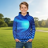 billiga Pojkens 3D Vision &amp; Geometri-Pojkar 3D Grafisk Geometrisk 3D Print Huvtröja Långärmad Vår Höst Mode Streetwear Barn 4-12 år Huva Utomhus Ledigt Dagligen Normal