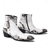 baratos Botas de couro premium-Botas masculinas em couro legítimo preto e branco com estampa exclusiva - calçado moderno para homens antenados em moda e para ocasiões casuais.