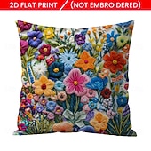 cheap Textured Throw Pillows-Floral Pattern Pillow Cover 2D Flat Print Soft Comfortable Cushion Case with Faux embroidery for Living Room Sofa Bedroom Home Decoration