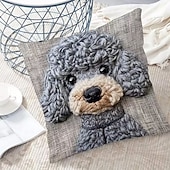 baratos Textured lance travesseiros-Capa de almofada decorativa cinza com estampa plana 2D de um cachorrinho de pelúcia fofo, em tecido macio de pelúcia curta com bordado falso, ideal para sofá, quarto, sala de estar e decoração de móveis.