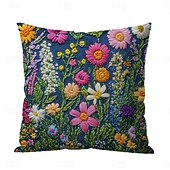 cheap Textured Throw Pillows-Floral Pattern Pillow Cover 2D Flat Print Soft Comfortable Cushion Case with Faux embroidery for Living Room Sofa Bedroom Home Decoration