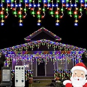 Недорогие Питание от электросети-Рождественская сосулька, 33 фута, 400 светодиодов, 48 капель, 8 функций, таймер, дистанционное управление, прозрачный провод, подключаемые гирлянды, праздничные, свадебные, вечерние, декоративные огни, низкое напряжение, безопасная розетка