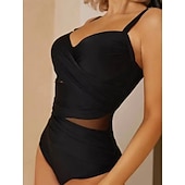 Недорогие Монокини-Женский купальник с одним куском сексуальный с вырезом монокини контролирующий живот высокая талия облегающий без спинки элегантный для отпуска однотонный цвет V-образный вырез без рукавов