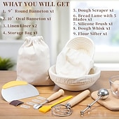 olcso Konyhai készlet-kovászos kezdőkészlet tartalmaz egy 23 cm-es kört &amp;25 cm-es ovális banneton kenyérkelesztő kosár kenyérsütővel, tésztakaparóval, tésztakeverővel, szilikonkefével és szűrővel