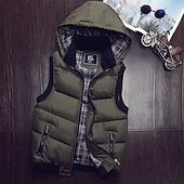 abordables Gilet Puffer pour Homme-Homme Gilet matelassé Gilet Vacances Quotidien Date Mode Occasionnel Automne Hiver Avec Poches Polyester Chaud Confortable Couleur Unie Fermeture éclair À capuche Coupe régulière Noir Rouge Vert