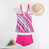 Χαμηλού Κόστους Τανκίνι-Γυναικεία Μαγιό 2 κομμάτι Σορτσάκια Μαγιό Εξώπλατο Διακοπές Ρούχα παραλίας Ριγέ Στρογγυλή Λαιμόκοψη Αμάνικο Μαγιό
