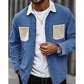 economico camicia da uomo con bottoni-Per uomo Camicia Camicia casual Camicia di Velluto a Coste Camicia con Bottoni Blu Nero Verde militare Grigio Manica Lunga Blocco di colori Collo ripiegato Vacanza Casuale Tasche Multiple