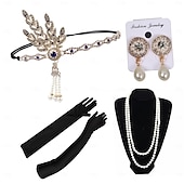 baratos Acessórios e mais-Conjunto Loucos anos 20 Anos 20 Retro Vintage Faixa De Cabelo Estilo Melindrosa Decoração de Cabelo Conjunto de acessórios O Grande Gatsby Menina melindrosa Pena Fantasia Mulheres Natal Carnaval