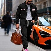 Χαμηλού Κόστους βασικές φόρμες-Ανδρικά Πουλόβερ Φόρμα Σετ ρούχων Jachetă Πέτο ΕΞΩΤΕΡΙΚΟΥ ΧΩΡΟΥ Καθημερινά Αθλητικά Κορδόνι Κουμπί επάνω Τσέπη Ταινία Μαύρο Ρουμπίνι Καφέ Πολυεστέρας Ρούχα Γυμναστικής Μοντέρνα Κομψό στυλ street