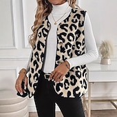 tanie Kamizelka-Damskie Kamizelka Zatrzymujący ciepło Wygodny Kolorowy blok Guziki Moda Codzienny Panterka Urlop Ulica Codzienny Dzienne zużycie Regularny Wycięcie pod szyją Regularny Bez rękawów Odzież wierzchnia