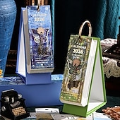 abordables Fournitures pour la maison-Agenda de bureau vintage 2026 - Calendrier de 365 jours avec reliure à anneaux dorés &amp;Citations inspirantes - une page de peinture à l'huile par jour - idéal pour la maison et le bureau &amp;organisation