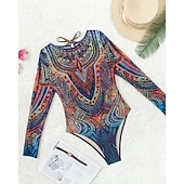 Χαμηλού Κόστους Rash Guards One Pieces-Γυναικεία Προστατευτικά Μαγιό Ολόσωμα μαγιό Γραφική Μπόχο Δίχτυ Προστασία UV Αναπνέει Μακρυμάνικο Μαγιό Σέρφινγκ Παραλία Διακοπές Άνοιξη