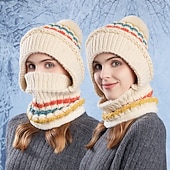 billiga varm och uppvärmd samling-3-i-1-mössa vinterstickad mössa halsduk och ansiktsmask set för kvinnor fleecefodrad varm hörselskydd mössa kallt väder cykling utomhus mysig stickad mössa för flickor