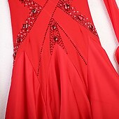 preiswerte Wettbewerbsbekleidung-Gesellschaftstanz Kleid Falten Spleißen Kristalle / Strasssteine Damen Leistung Training Langarm Hoch Spandex Netzstoff Kunst-Seide