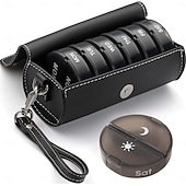 baratos armazenamento de bagagem e viagem-Organizador de comprimidos semanal para 2 doses diárias com estojo em couro PU, caixa organizadora de comprimidos para 7 dias, ideal para viagens - dispensador portátil de comprimidos AM/PM para