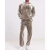 baratos moletons básicos-Homens Moletom Moletom com capuz e calças Conjunto de roupas Conjunto de moletons Capuz Ao ar livre Diário Esportes Com Cordão Bolsos Tecido Vermelho Vinho Preto Azul Royal Poliéster Roupas Esportivas