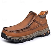 abordables Botas de montaña-Zapatos de trabajo sin cordones para hombre, de piel sintética marrón oscuro, con amortiguación: calzado resistente y con buen soporte para trabajos al aire libre y senderismo.